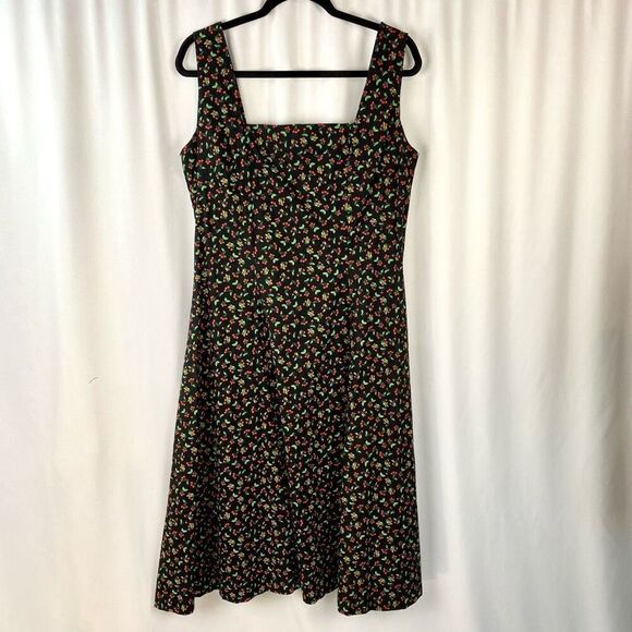 Vintage Cherry Print Dress Square Neck Midi Length Pin-Up Custom Made Women’s L - Picture 15 of 16